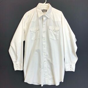 Vintage Panhandle Slim Mens 18-35 White Western Pearl‎ Snap L/S Ranch Town USA